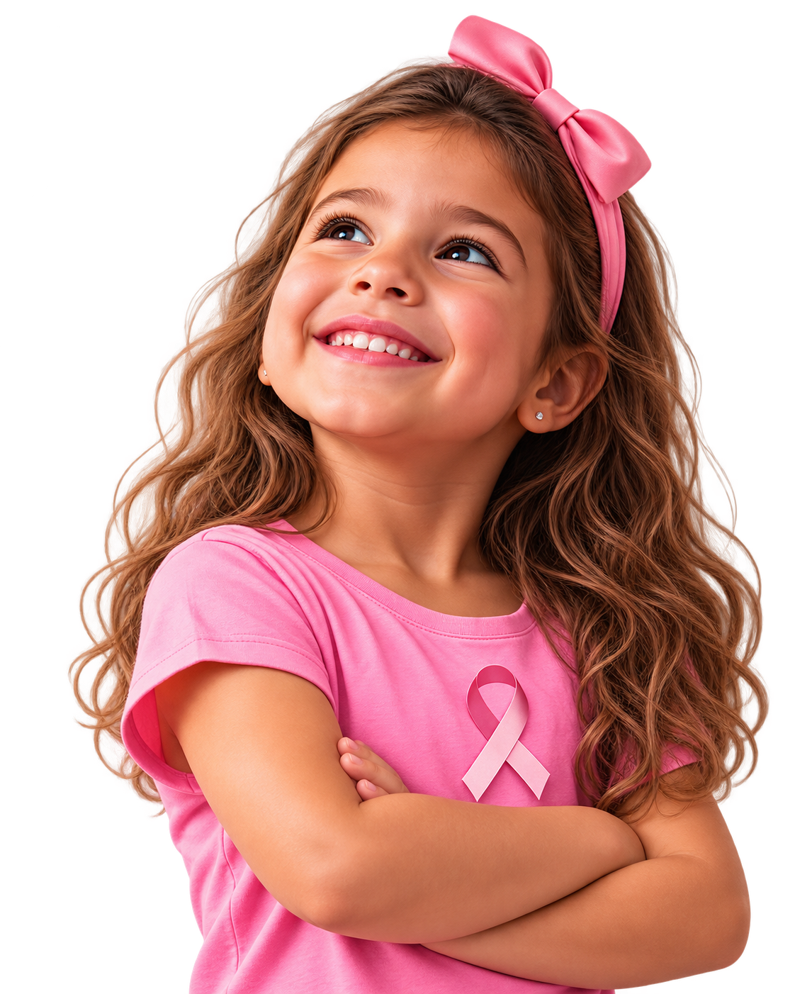 Menina sorridente usando camiseta rosa